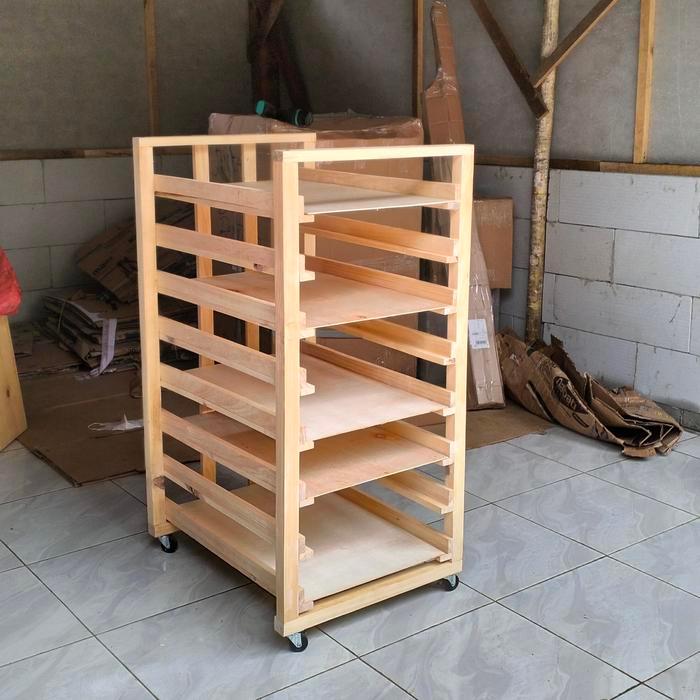 Rak Loyang Troly 8 Susun / Rak Loyang Kayu / Rak Loyang Roti /Rak Bakery