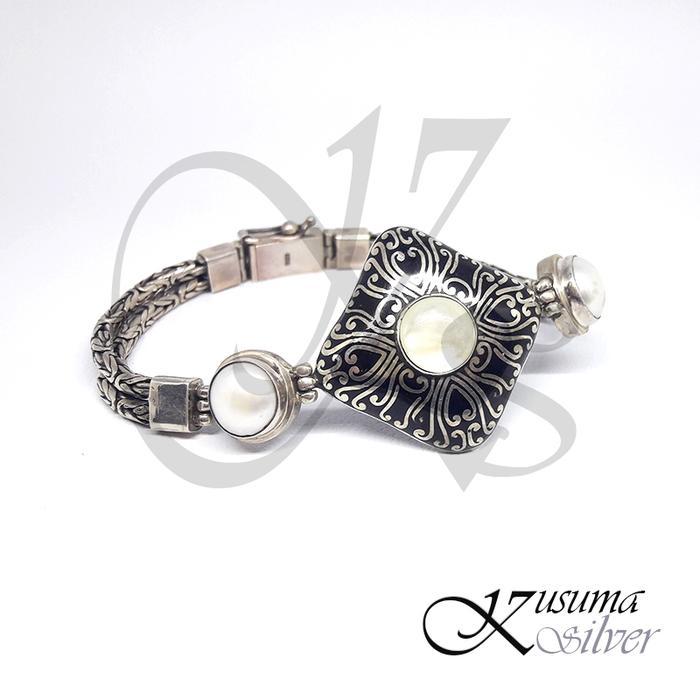 Gelang Bracelet Perak Silver Bali Borobudur Wajik Batu putih asli 925