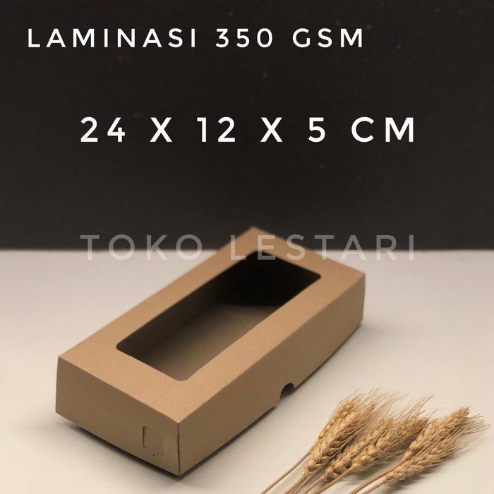 (5 Pcs) Box Kraft Coklat LAMINASI JENDELA Untuk Kotak Kue Pastry Roti Snack 24x12x5 Cm