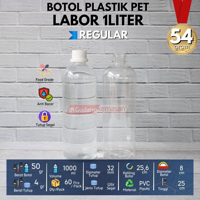 BOTOL PLASTIK 1LITER PET LABOR TUTUP SEGEL WARNA WARNI