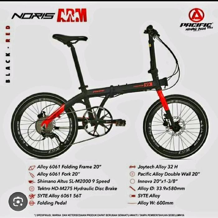 Promo Sepeda Lipat Pacific Noris Arm 20 Inch Shimano Altus 9 Speed Alloy New