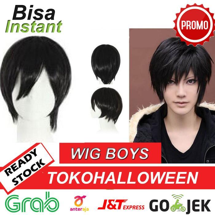 Wig Hitam Cosplay Pria Pendek