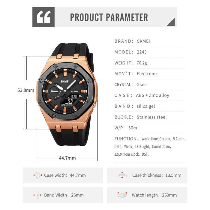 Jam Tangan Pria Analog-Digital World Time Tahan Air Skmei 2243