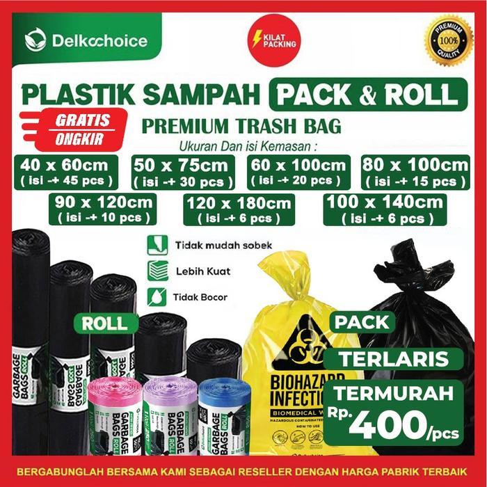 Kantong Kresek Plastik Sampah Per-Pack & Roll / Plastic Trash Bag / Garbage Bags Tebal Delkochoice