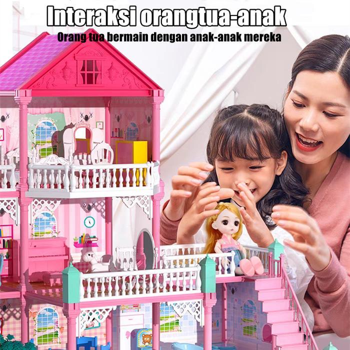 RuiLin Mainan Rumah Boneka Jumbo Bahan Plastik Rumah Rumahan Anak Perempuan DIY Princess Castle