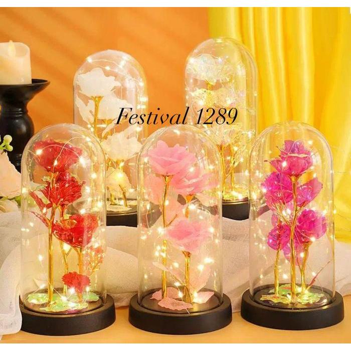 Lampu Tidur LED Bunga 3 Mawar Plastik Hias, Lampu Kamar Tidur Akrilik