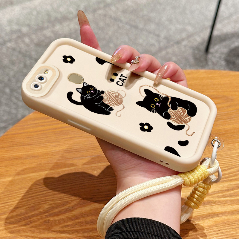 Casing Hp untuk OPPO A7 A5s A12 A12s A11K Case Casing HP Softcase ceruk Soft Shell dengan Tali Silik