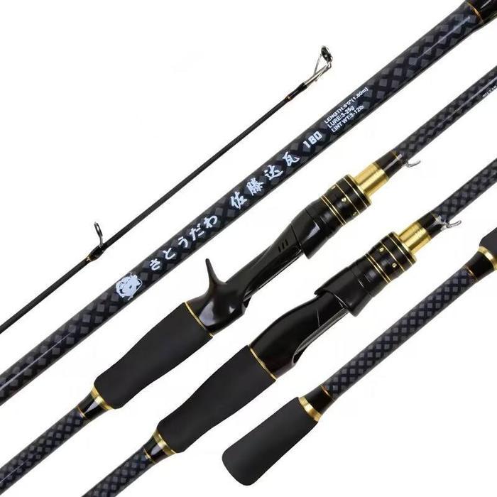 Joran Pancing Hitam 180-210Cm Joran Sambung 2 Carbon Joran Spinning, Bc Lentur