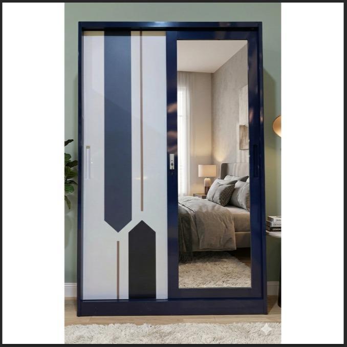 Lemari Pakaian Besi 2 Pintu Sliding Cermin | Lemari Baju Sleding Besi - MOTIF-J, DIRAKIT