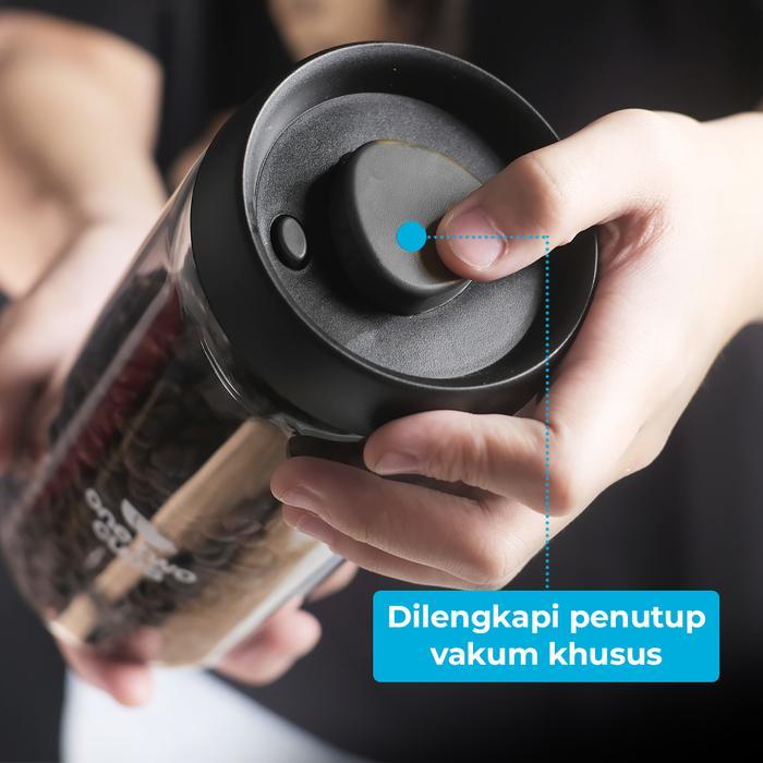 Oxihom - Toples Kaca Vakum One Two Cups Penyimpanan Biji Kopi Makanan Tutup Plastik Kedap Udara