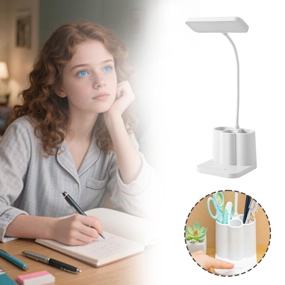3 Levels Dimmable Touch Desk Lamp USB Rechargeable Table Lamp With Pen Holder Learning Dormitory