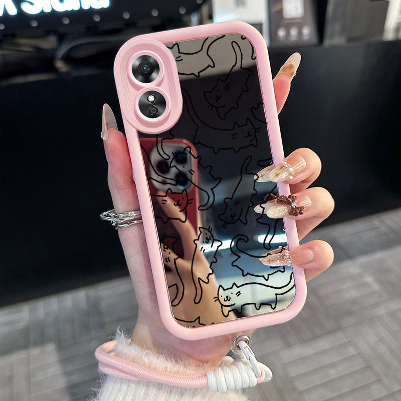 Casing Hp untuk OPPO A17 A17K Case Casing HP Softcase ponsel silikon Kasing lembut anti Cermin tali 