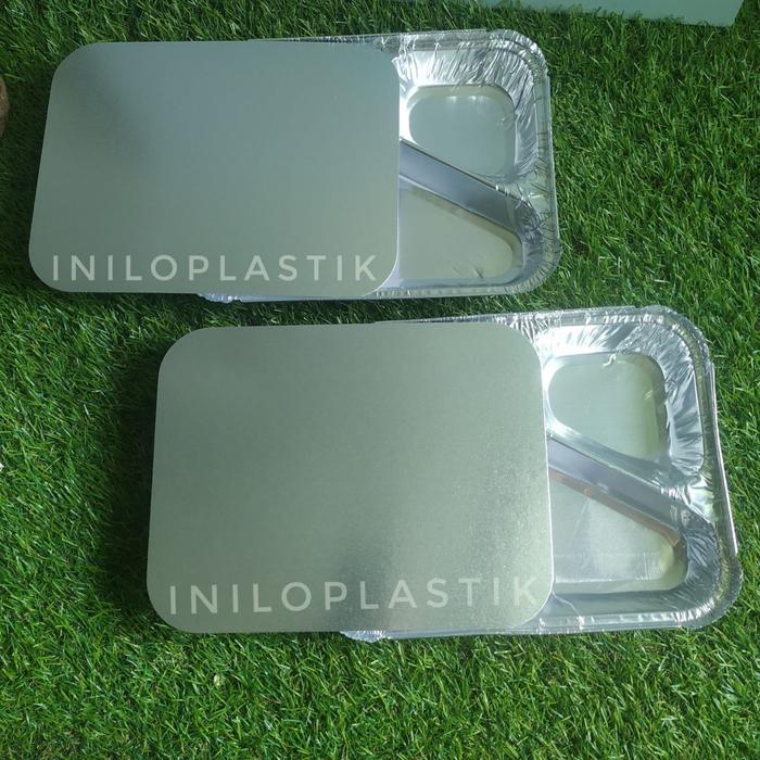 [25pcs] Aluminium Tray Bento sekat 3 + Tutup / Alumunium BX 2193 Food Grade