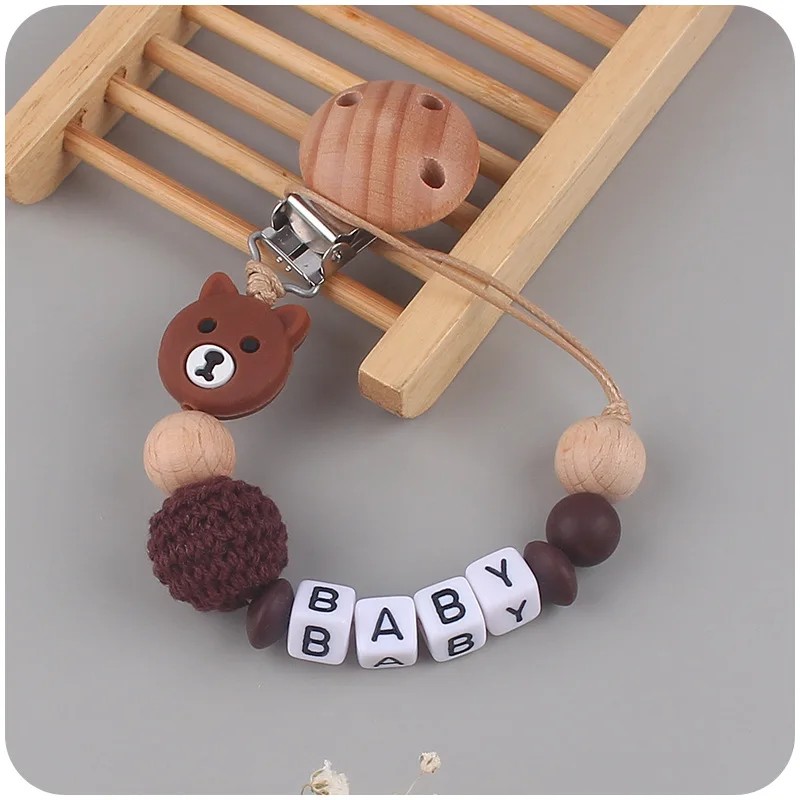 New Baby Personalized Name Handmade Pacifier Cli Cartoon Dummy Nipples Holder Chain Silicone Baby