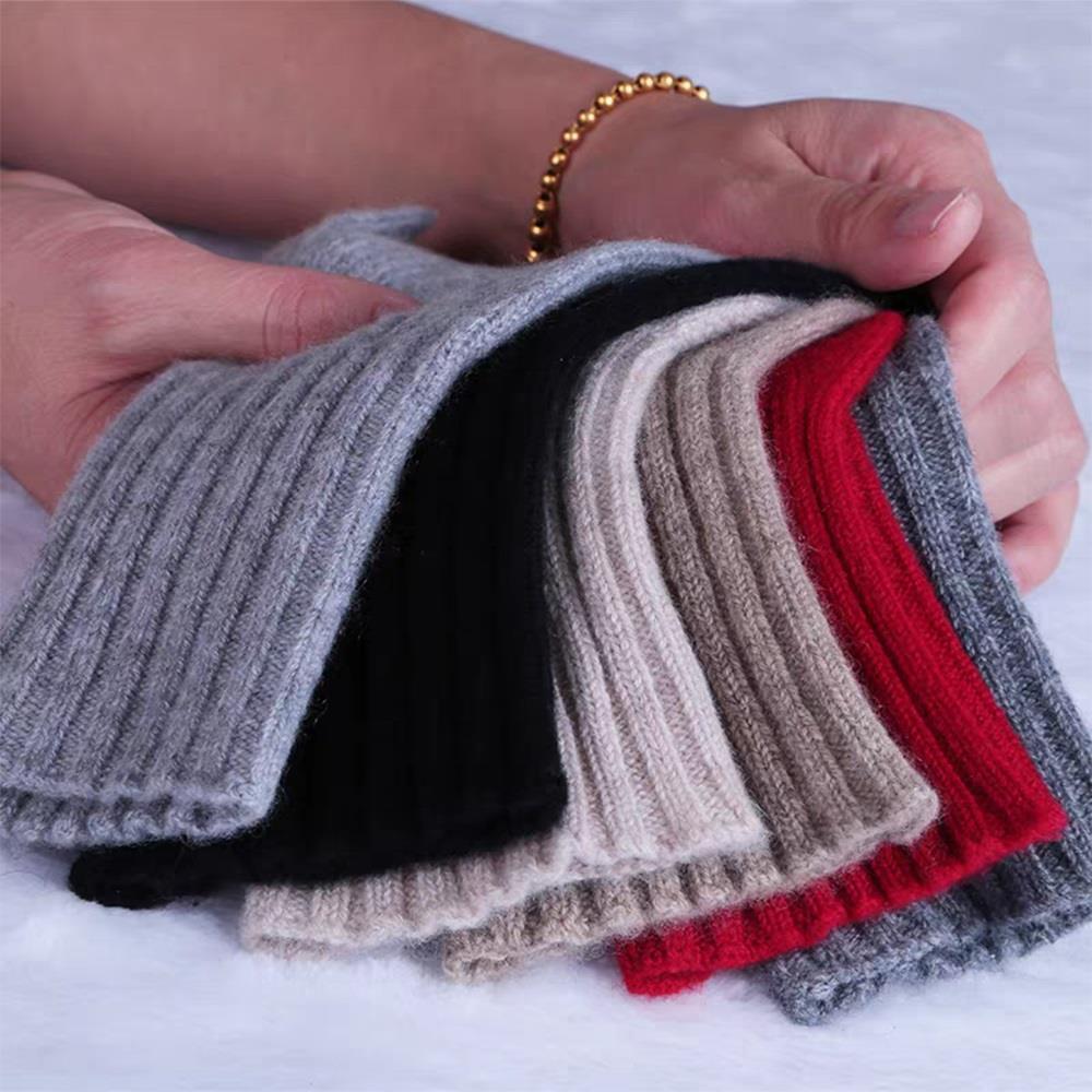 100% Wool Knitted Gloves Winter Long Wrist Length Guard Mittens Solid Color Cashmere Gloves Knit