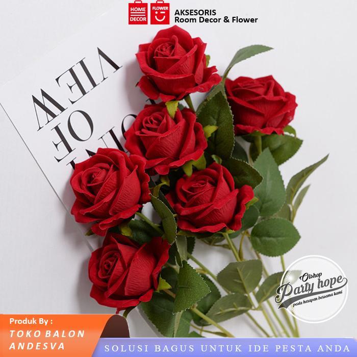 "New" bunga mawar merah / bunga plastik tanaman hias artificial mawar merah