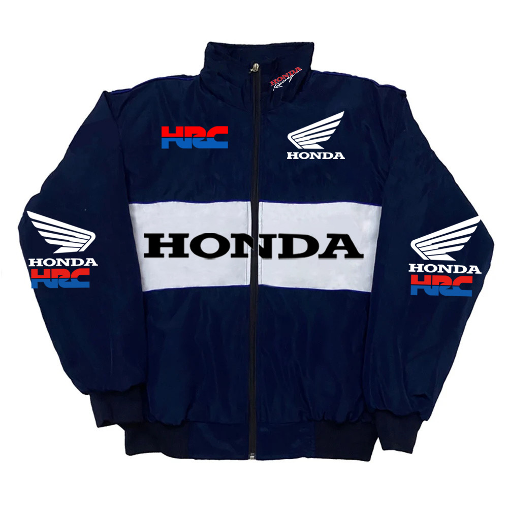 Honda Men'S Winter Racing Jacket: Stand Collar Vintage Style With Custom Back Print, Logo Design &
