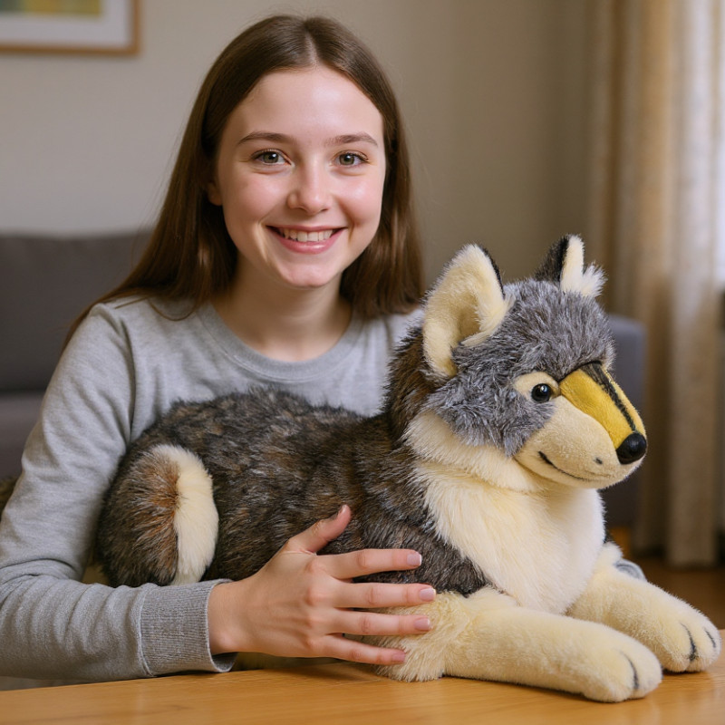 Ultra-realistic wolf plush toy, simulated animal doll, soft pillow, children's and adult gifts, home