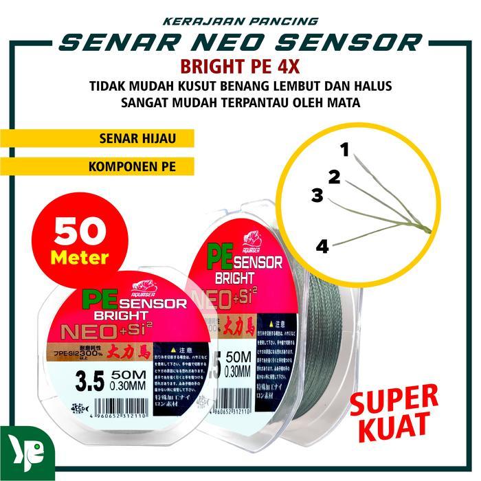 KP- TALI PANCING PE SENSOR BRIGHT NEO+SI PANJANG 50M WARNA HIJAU IKAN JORAN UMPAN