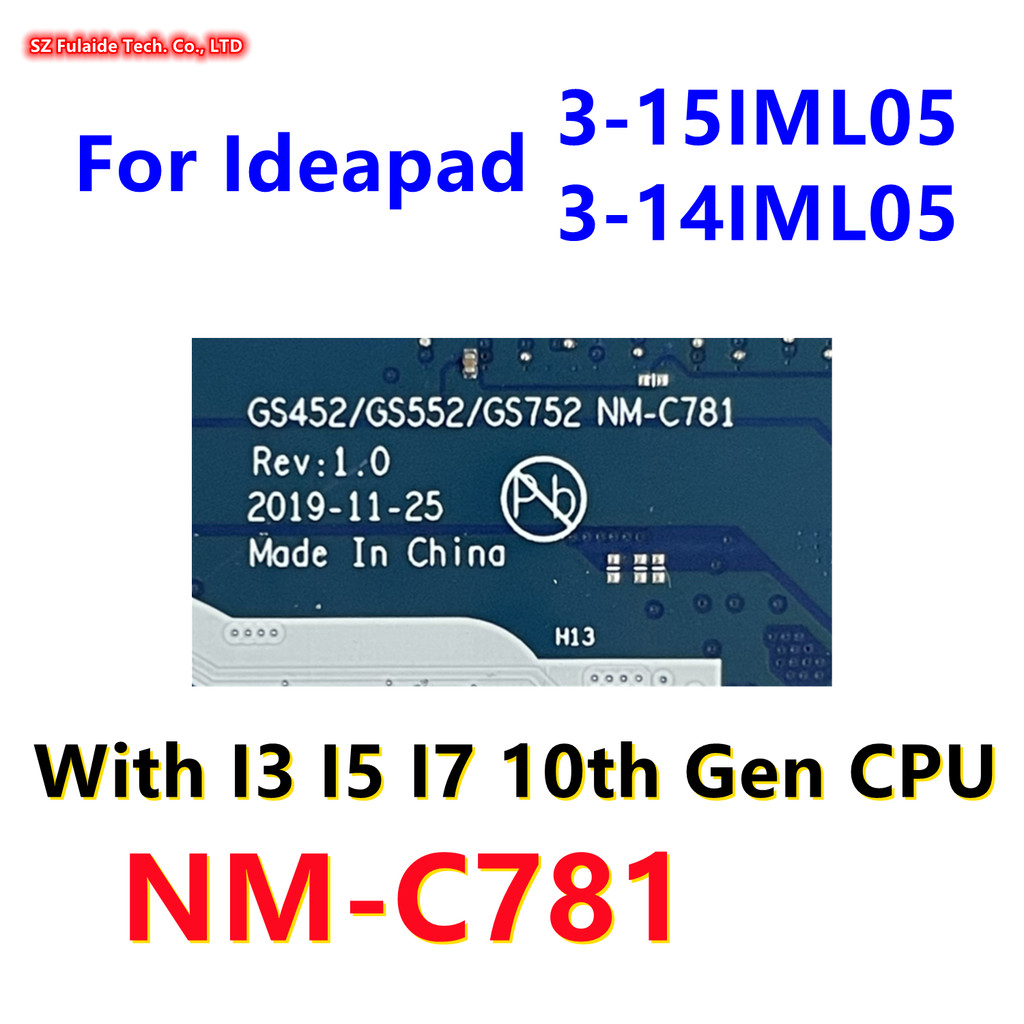 NM-C781 For Lenovo Ideapad 3-15IML05 3-14IML05 Laptop Motherboard 5205U 6405U I3-10110 I5-10210