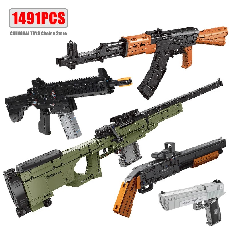 AK47 Rifle AWM Sniper Gun Assembled Building Blocks Military Model MOC Army Firearms Series Bricks