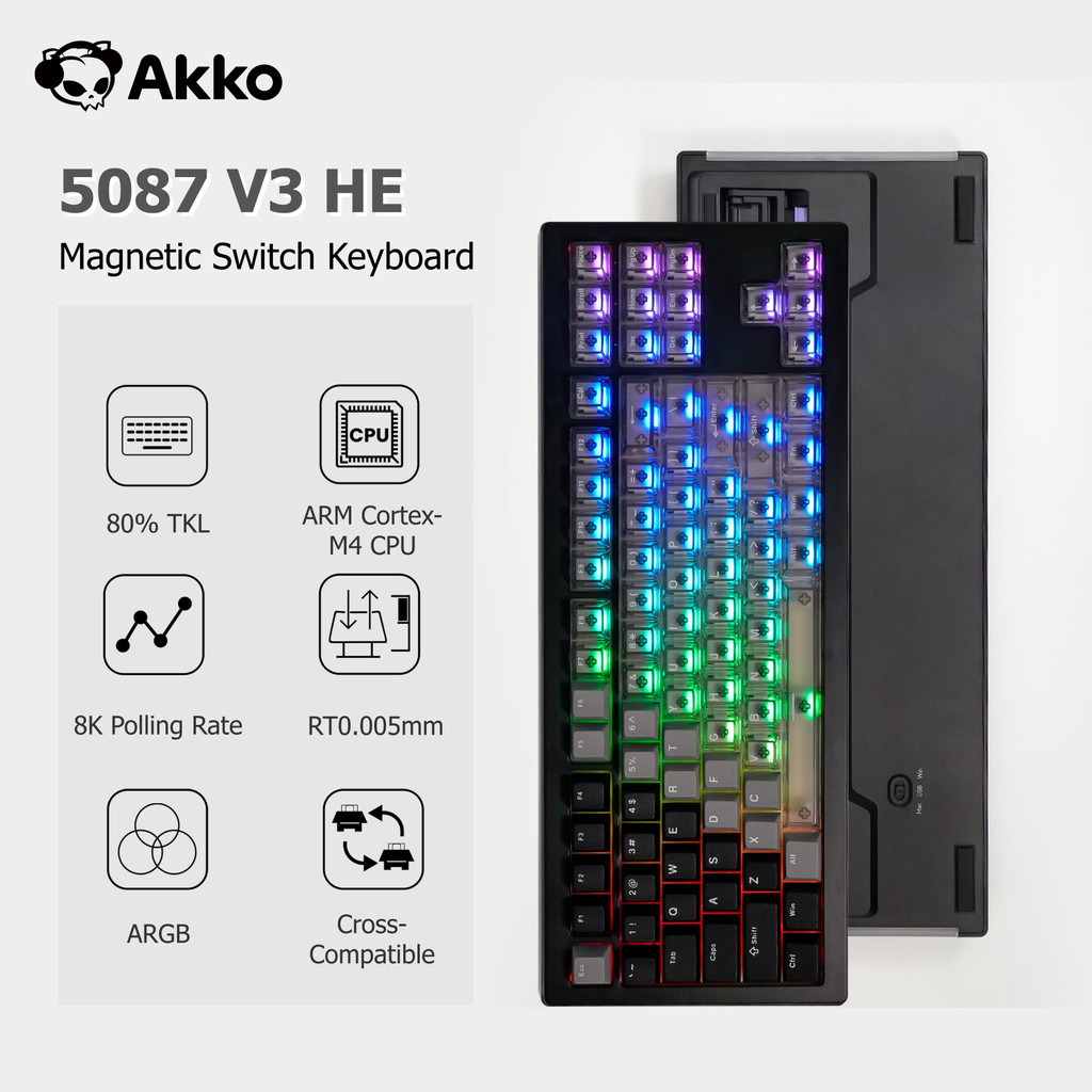 Akko 5087 V3 HE Magnetic Keyboard 80% TKL Layout Rapid Trigger 0.005mm 8K Polling Rate TypeC Wired