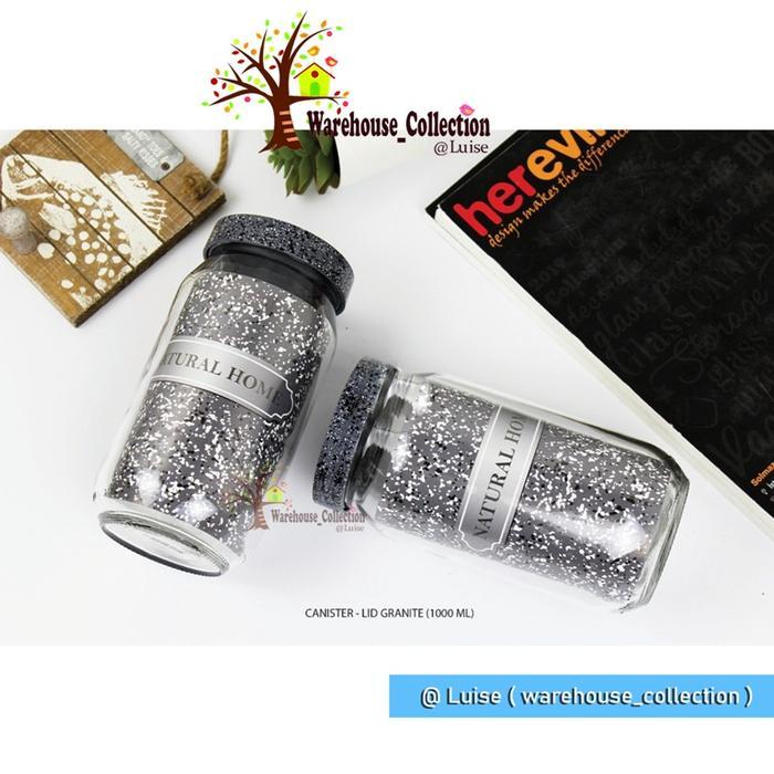 Ready Stok - 2Pcs Toples Jar Kaca 1000Ml // Glass Jar 1000 Ml Tutup Plastik Lid Granite // Jar Bumbu