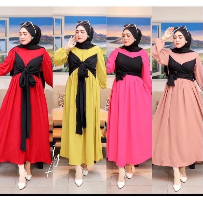 Gamis Lesty Kimono Tali Dada Crinkle Airflow Muslim Panjang
