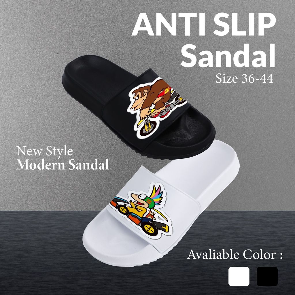Sandal Anti Slip Wanita Pria Couple Cowok Cewek Sandal Trendy Karakter Stiker Nyaman Indoor Outdoor 
