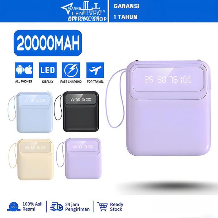 Wankei Lentiven Powerbank 20000 Mah Mini Size 4 Cable Senter Led Display