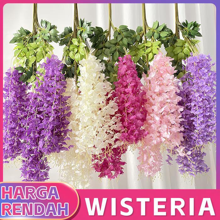 [1 LUSIN ] Wisteria Gantung Besar / Bunga Juntai Wisteria (12 pcs) Merah Plastik Putih tanaman