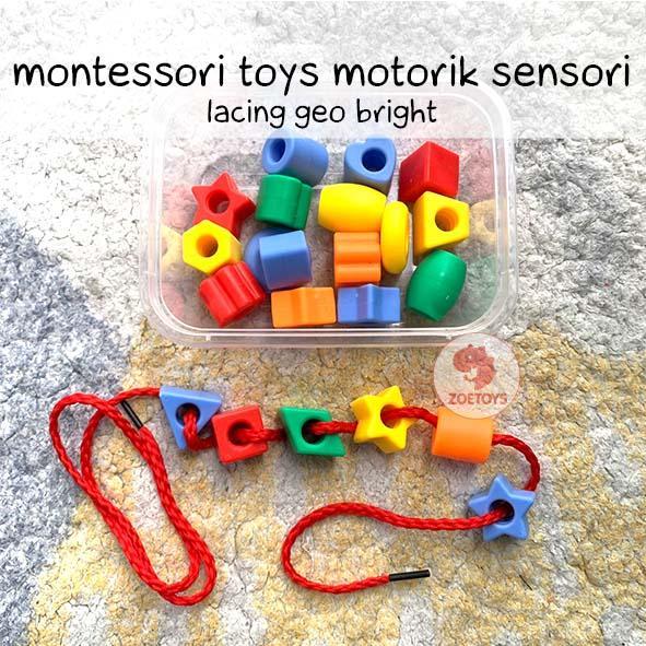 Zoetoys Montessori Toys Motorik Sensori - Lacing Geo Bright Sorting Color Counting Beads