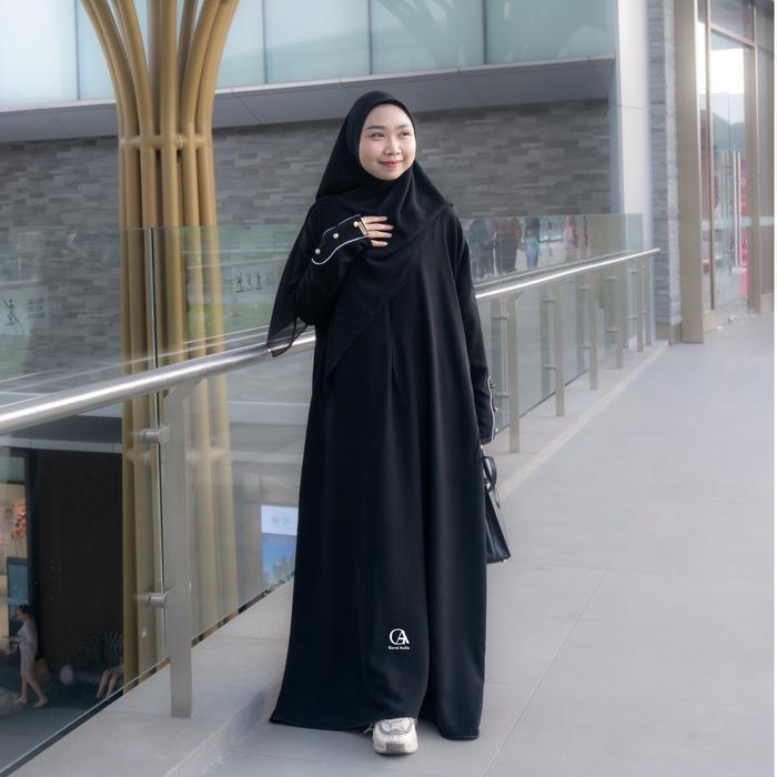 GERAI AULIA ABAYA MARWA JETBLACK GAMIS REMAJA MUSLIM WANITA LENGAN KANCING MUTIARA MEWAH BAHAN KIARA