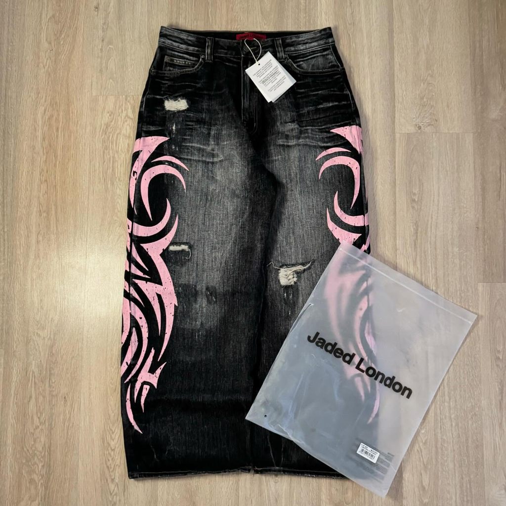 Y2K Pink Baggy Jeans Vintage Printing Pattern Washed Ripped Jeans Hip Hop Streetwear Harajuku Men