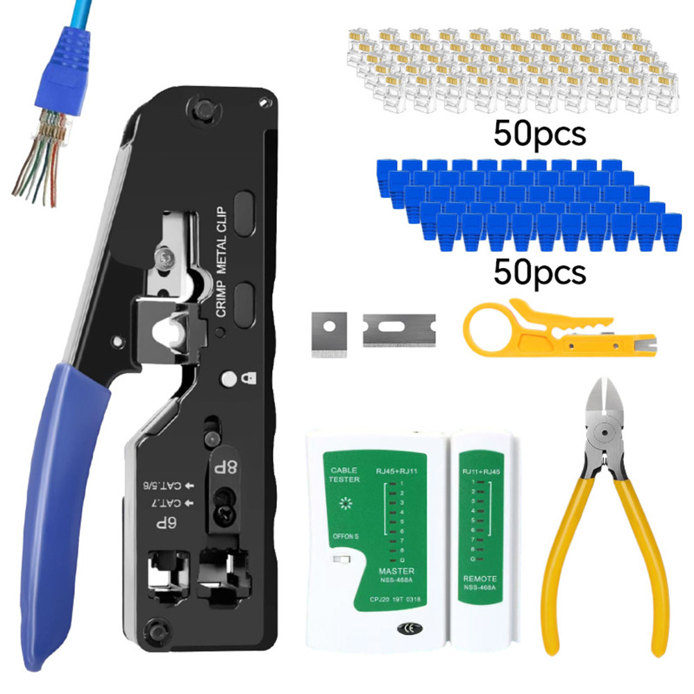 Multifunctional Network Pliers Crimping Tool Cat5 Cat6 Cat7 Rj45 Pass Through All In One Ez Crimp