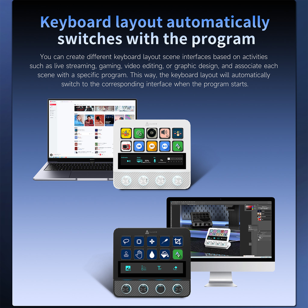 Ajazz AKP05E PRO Visual Macro Keyboard,Multi-Function Desktop Assistant, 10Keys Touch Strip