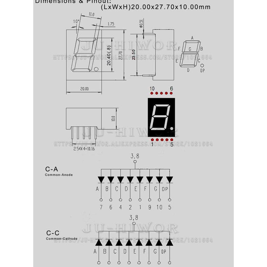 0.8" Seven Segment Display 1 Digit 7-Segment 0,8 Inch Led Digital Tube Co