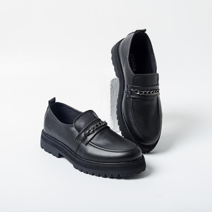 Kenfa - Benze Black Sepatu Formal Pria Wanita Casual Hitam Pantofel Kerja Kantor Rantai Tinggi Empuk