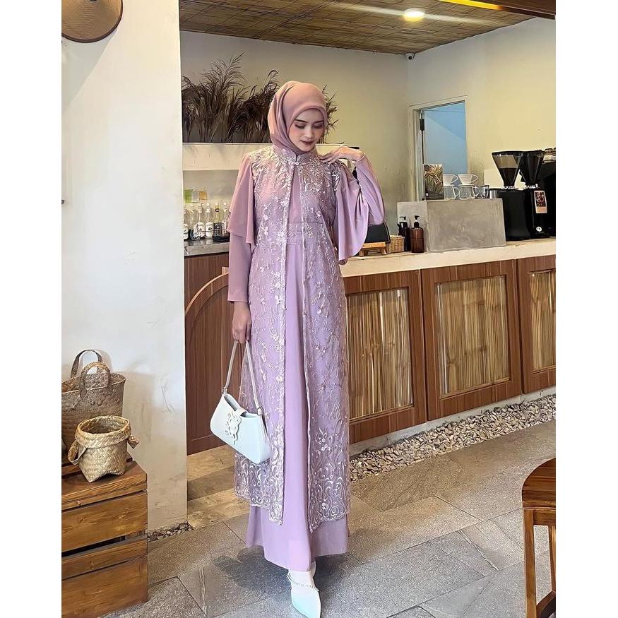 Georgina Dress Ceruty Babydoll Mix Brokat Long Dress Pesta Kondangan INNER + OUTER Ukuran M-XXL