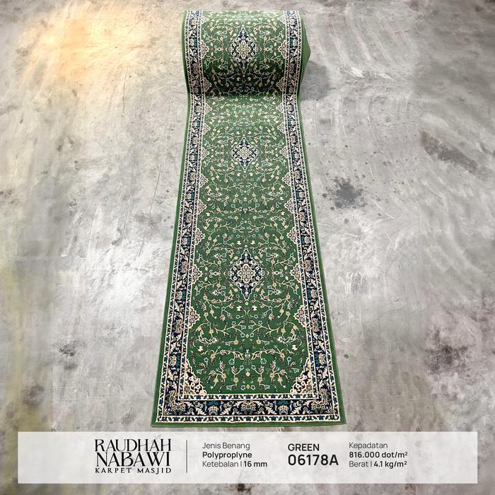 Karpet Masjid / Karpet Mushola / Sajadah Masjid Design Turki Meteran Raudhah Nabawi 6178A - Hijau /