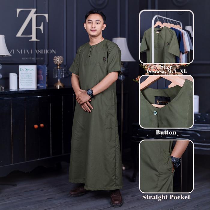 Jubah Gamis Pria Muslim Dewasa Lengan Pendek Kerah Oblong Jubah Arab Lembut Elegan Polimix Import