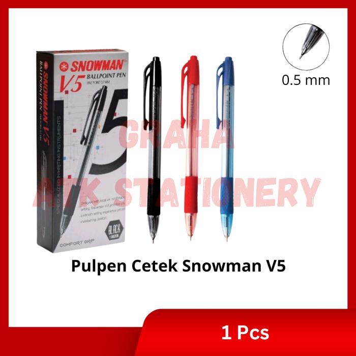 [1 Kotak] Pulpen Cetek Snowman V5 / Ball Pen / Pena Cetek 0.7mm Snowman V5