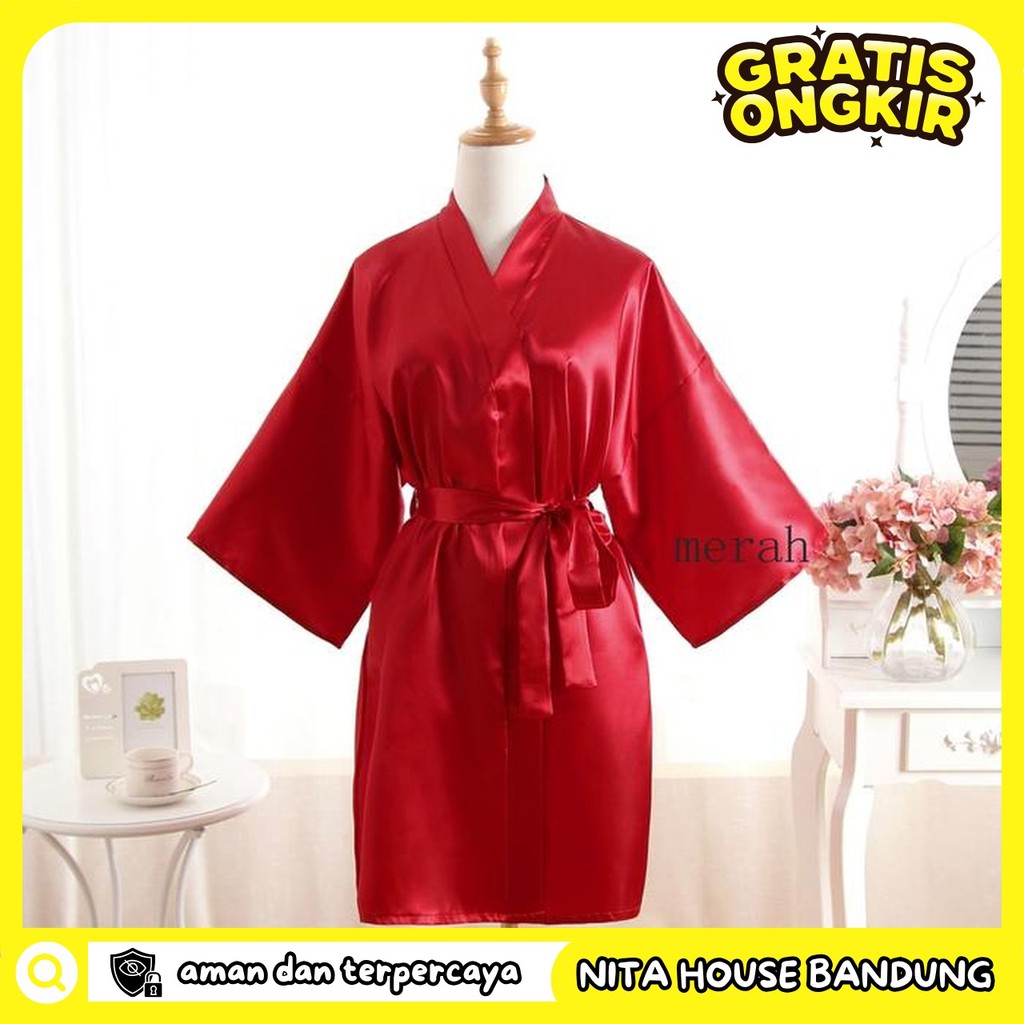 KIMONO BAJU TIDUR WANITA LINGERIE PIYAMA BAHAN SUTRA PRIVASI AMAN