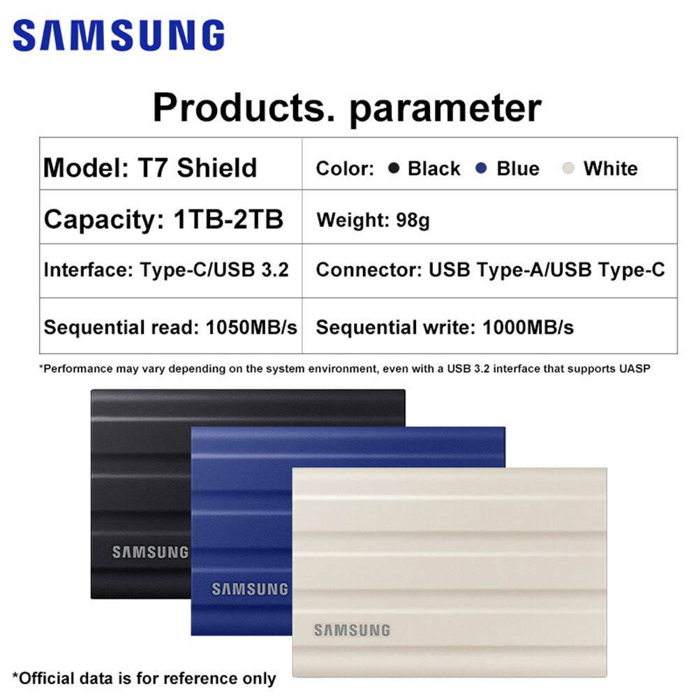 Samsung USB 3.2 Gen 2x2 NVMe SSD T9 T7 portable Shield Type-C 1TB 2TB 4TB External Touch Solid State