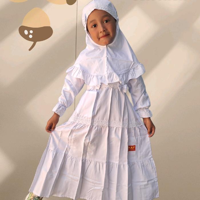 Gamis anak putih canda renda N.A.F Katun Motif Muslim Seragam Baju Sekolah Mewah Dress Remaja Bunga