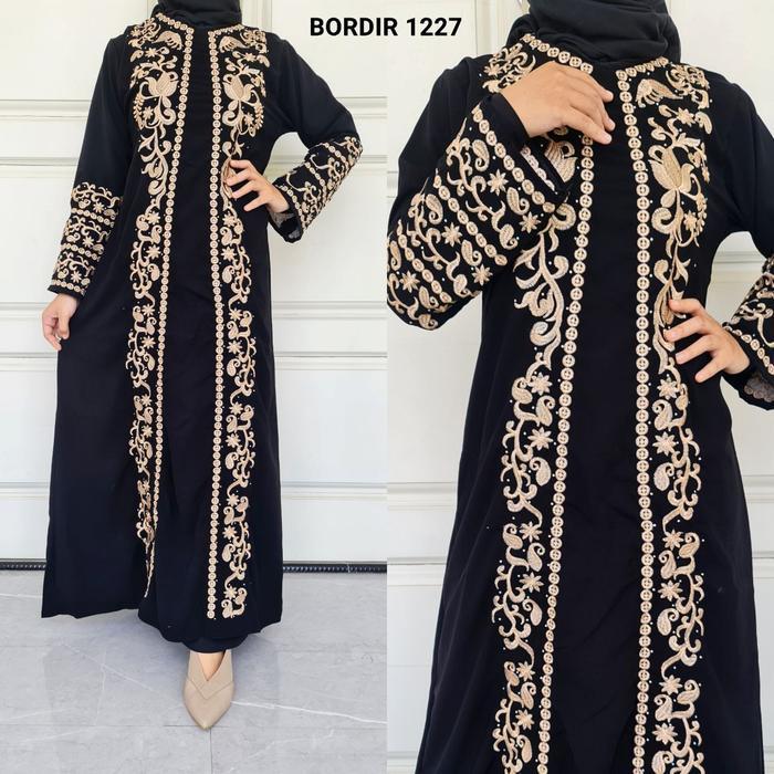 Abaya gamis hitam arab bordir 1227 jetblack saudi adem