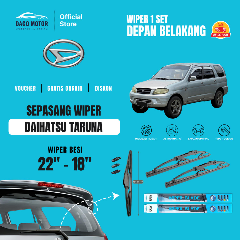 Wiper Daihatsu Taruna Konvensional Kaca Mobil Paket 1 Set Depan Belakang