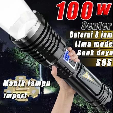 LEEROUTlampu senter100watt-Senter Senter LED Tugas Berat lmpor AsliJerman lsi Ulang LED Senter Swat