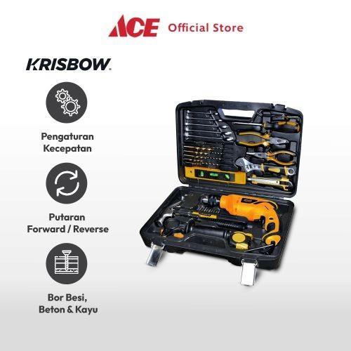 Krisbow Set Mesin Bor Listrik Tembok Beton 600w 37Pcs Impact Drill Set