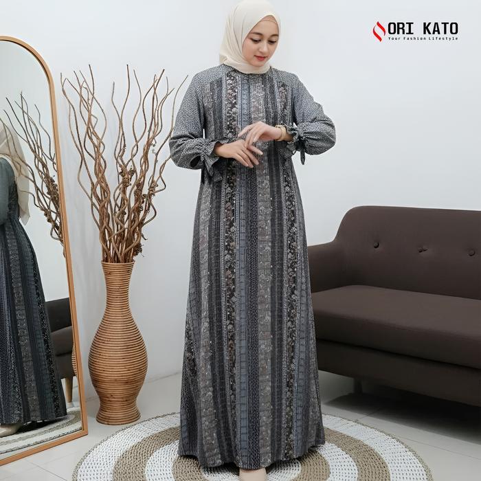 PREMIUM Ori Kato Baju Gamis Lebaran kain rayon viscose premium Panjang Dress Motif